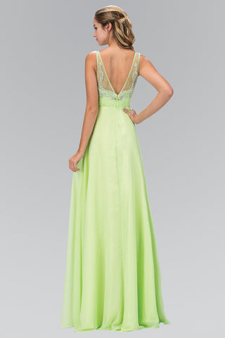 V-Neck Chiffon Long Dress with Beaded Sheer Straps-3