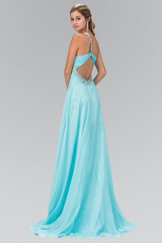 One Shoulder Chiffon Long Dress Accented with Jewel-1