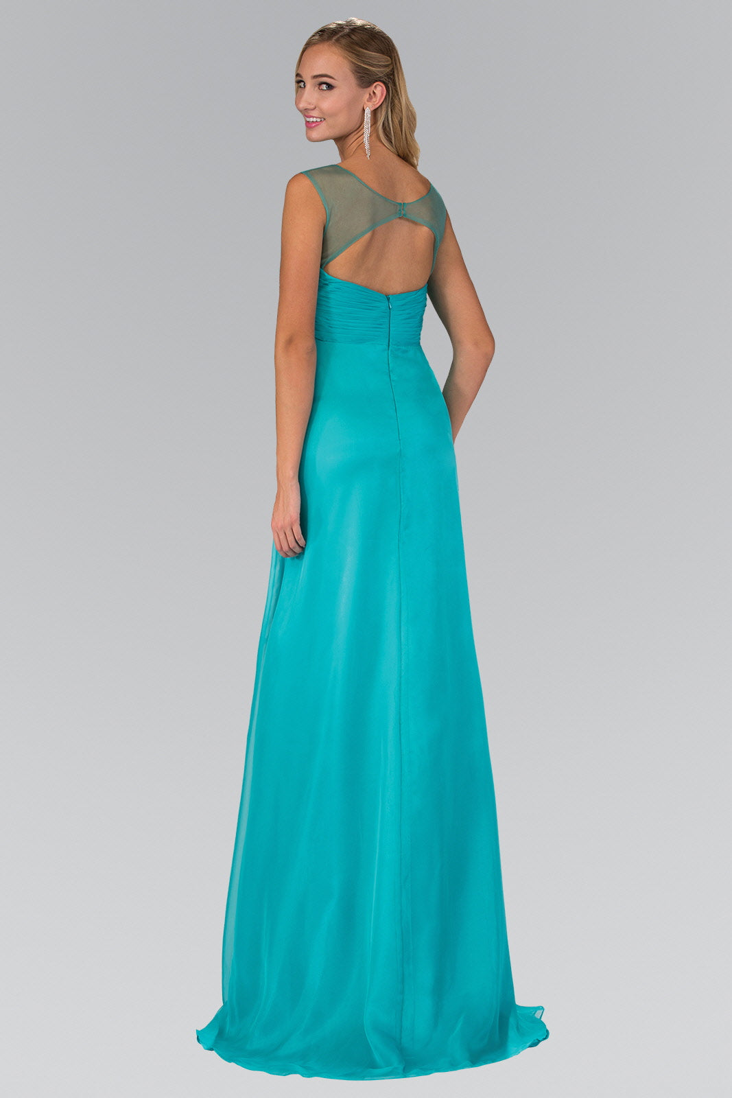 Pleated Long Dress with Side Slit and Jewel Detailing-4