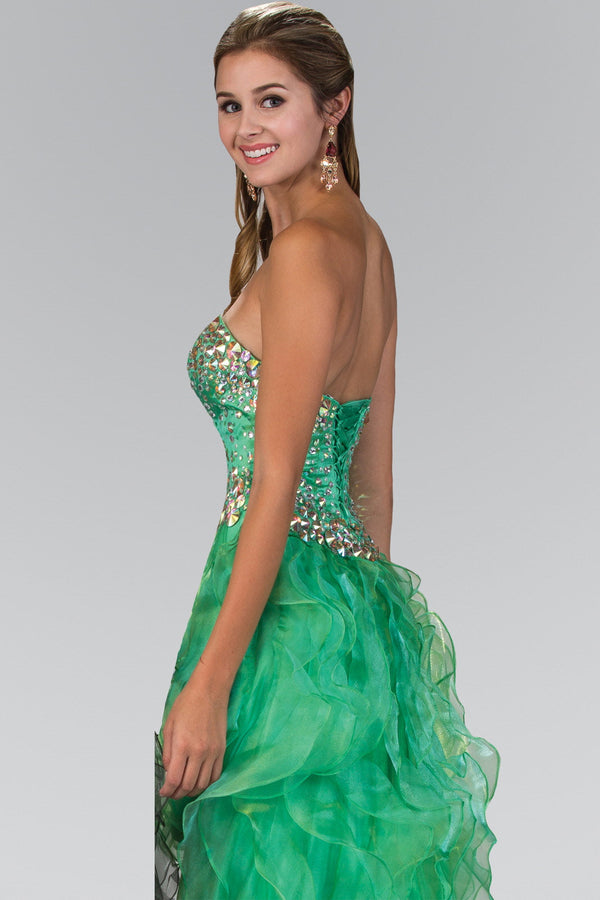 Organza High-Low Dress with Jeweled Sweetheart Bodice-1