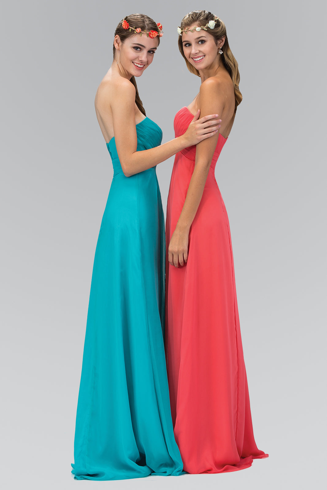 Strapless Chiffon Long Dress with Pleated Bodice-2