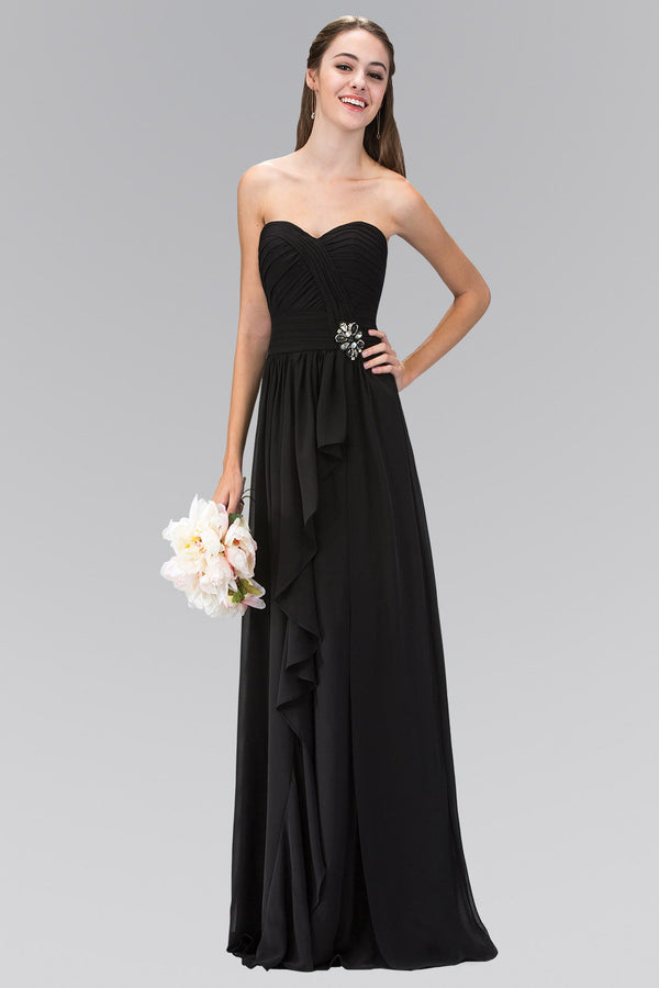 Strapless Sweetheart Chiffon Long Dress with Ruched Bodice-0