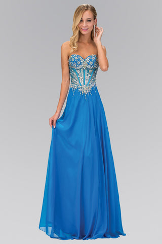 Strapless Sweetheart Chiffon Floor Length Dress with Jeweled Bodice-0