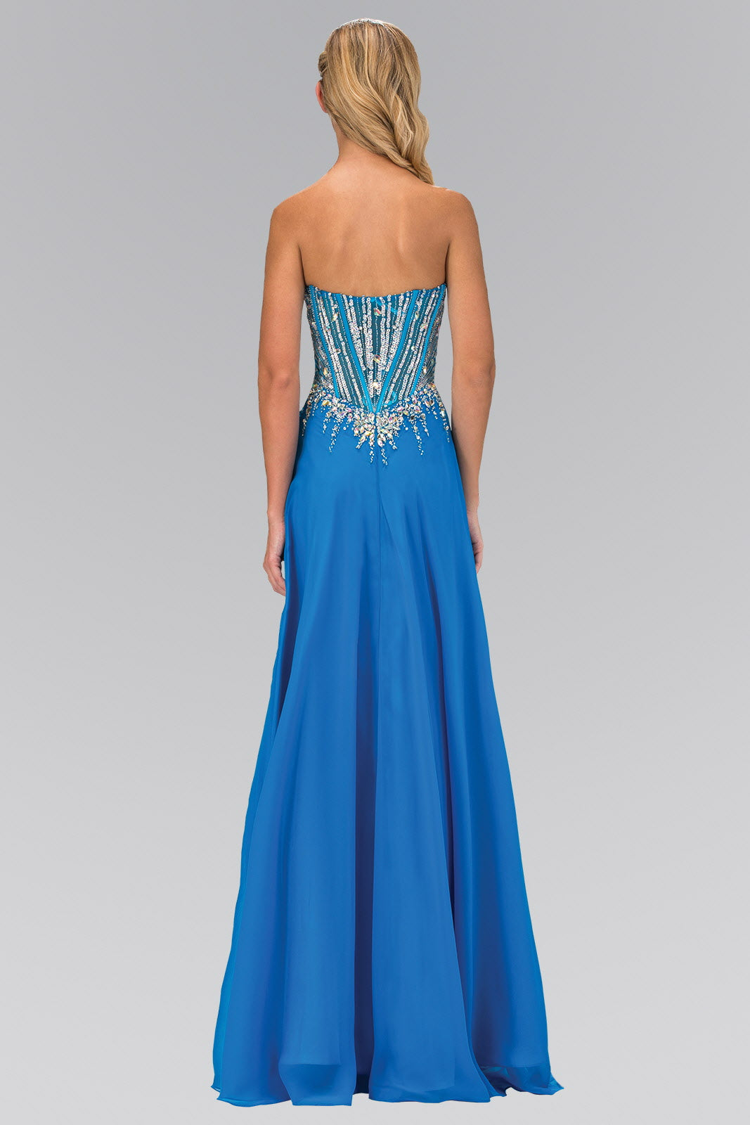 Strapless Sweetheart Chiffon Floor Length Dress with Jeweled Bodice-1