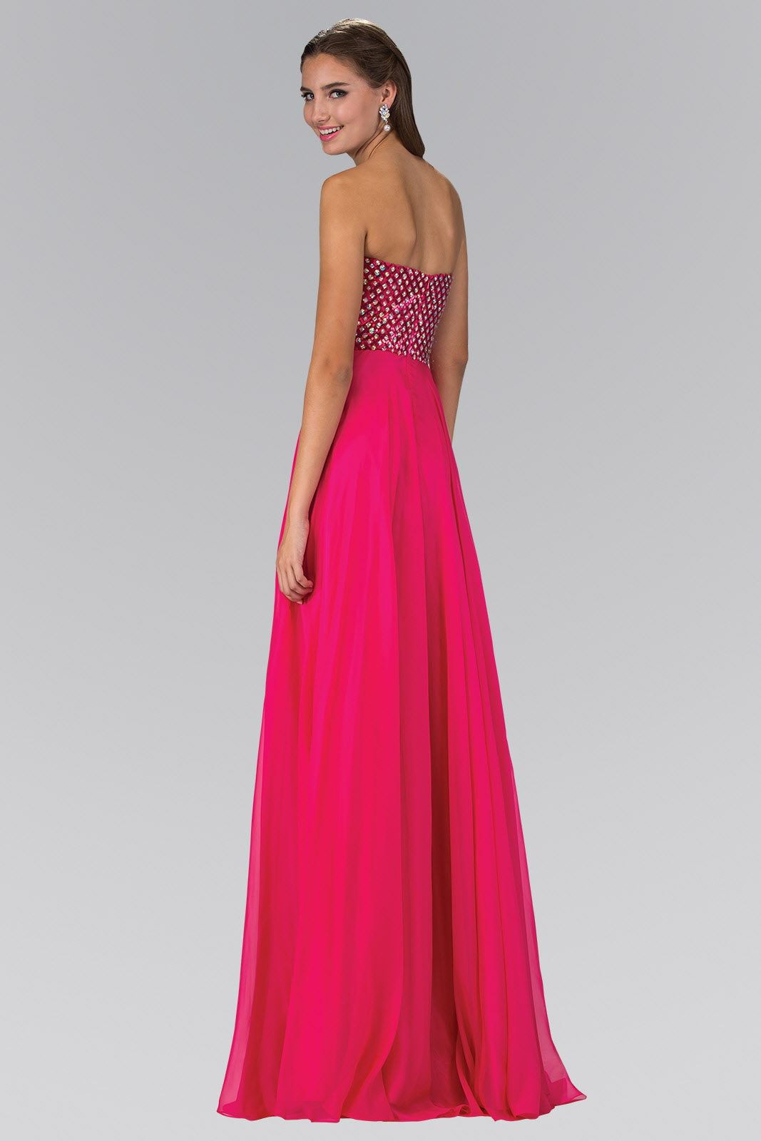 Strapless Chiffon Floor Length Dress Accented with Jewel-3