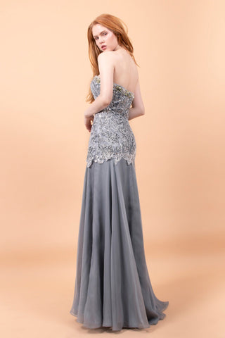 Strapless Chiffon Long Dress with Side Slit and Beaded Bodice-1