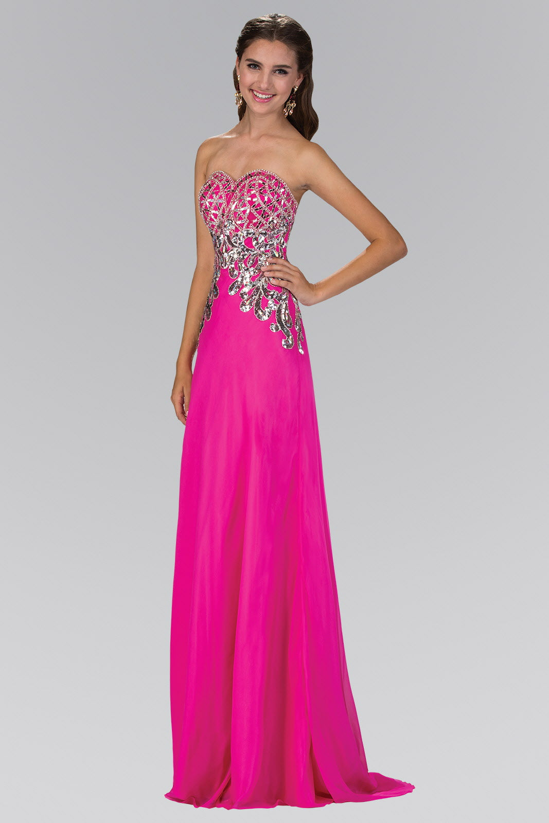 Strapless Sweetheart Chiffon Floor Length Dress with Bead Embellished Bodice-3