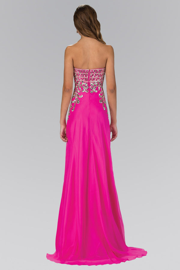 Strapless Sweetheart Chiffon Floor Length Dress with Bead Embellished Bodice-4