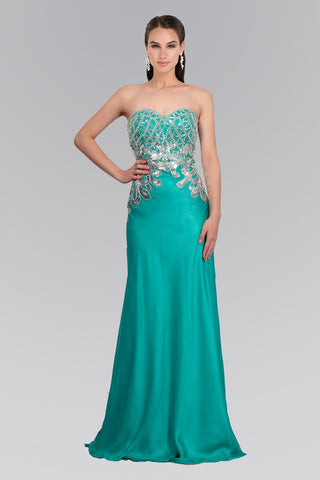 Strapless Sweetheart Chiffon Floor Length Dress with Bead Embellished Bodice-0