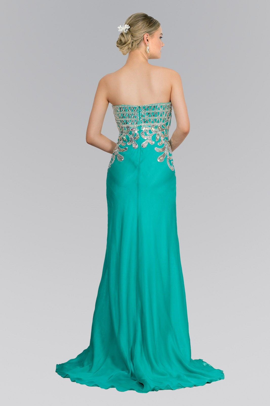 Strapless Sweetheart Chiffon Floor Length Dress with Bead Embellished Bodice-1