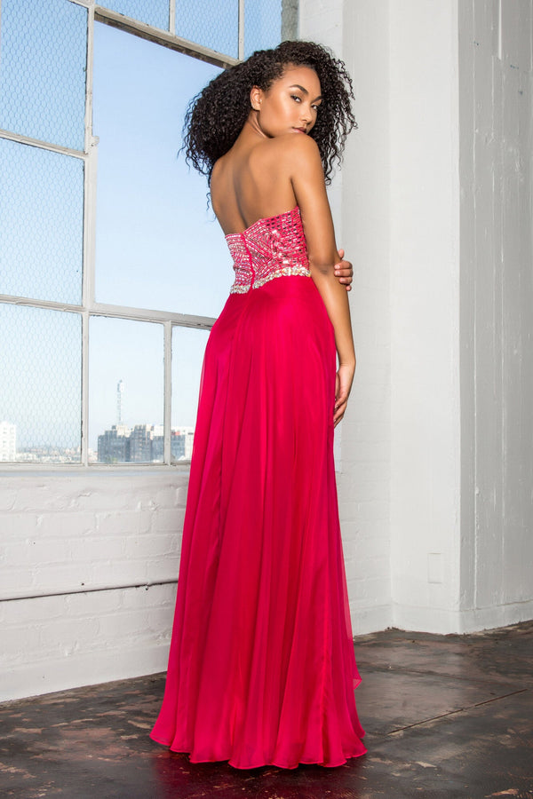 Strapless Chiffon Floor Length Dress with Jeweled Bodice-3