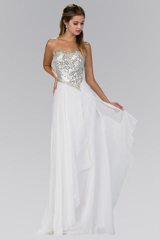 Strapless Chiffon Floor Length Dress with Jeweled Bodice-5