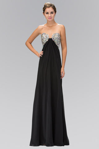 Strapless Open Back Chiffon Long Dress with Jewel Embellished Bust-2