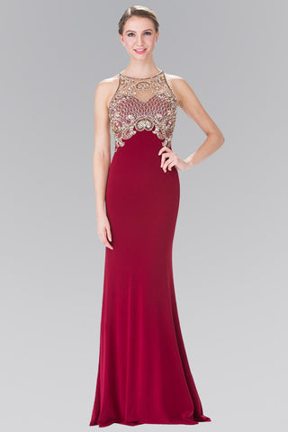 Floor Length Dress with Jewel Embellished Sheer Bodice and Back-5