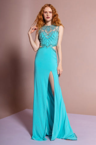 Jersey Long Dress with Side and Back Cutout and Side Slit-0