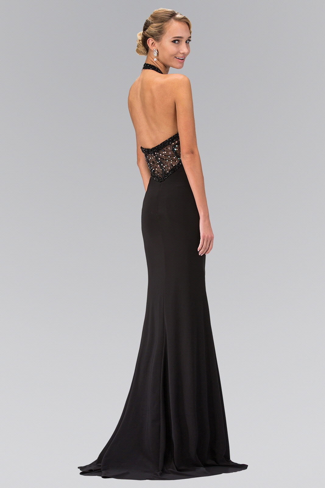 Black Long Dress with Beaded Bodice and Open Back-1