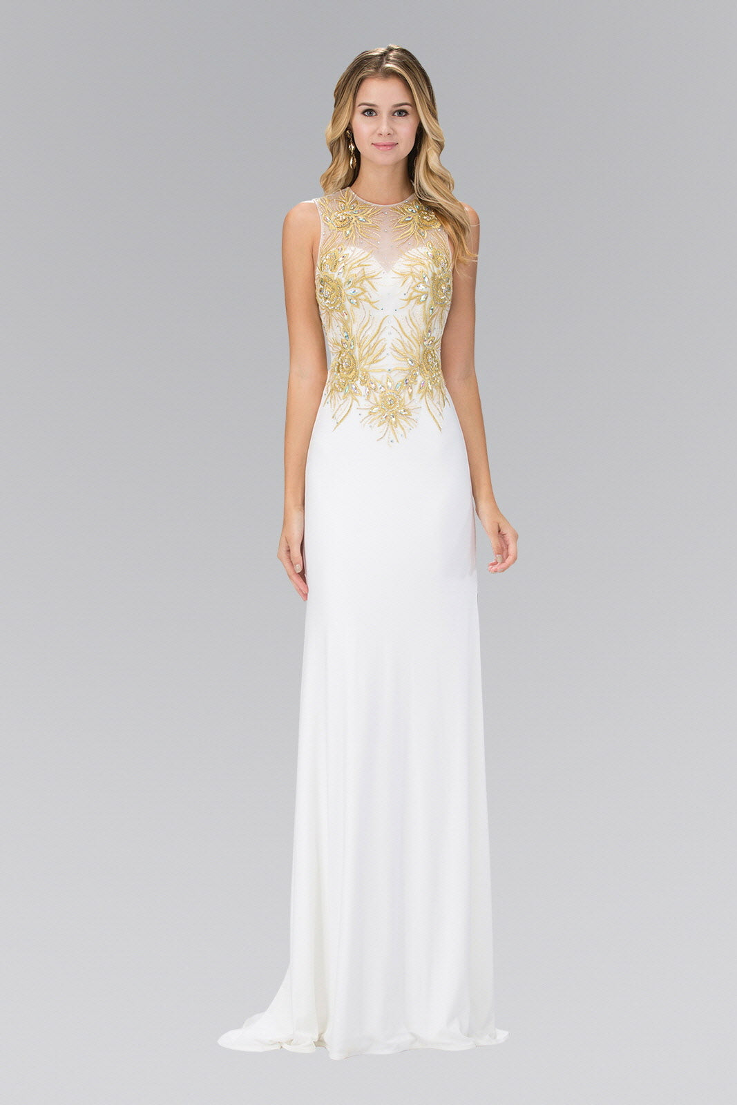 Floor Length Dress with Lace Embroidered Back and Bodice-1