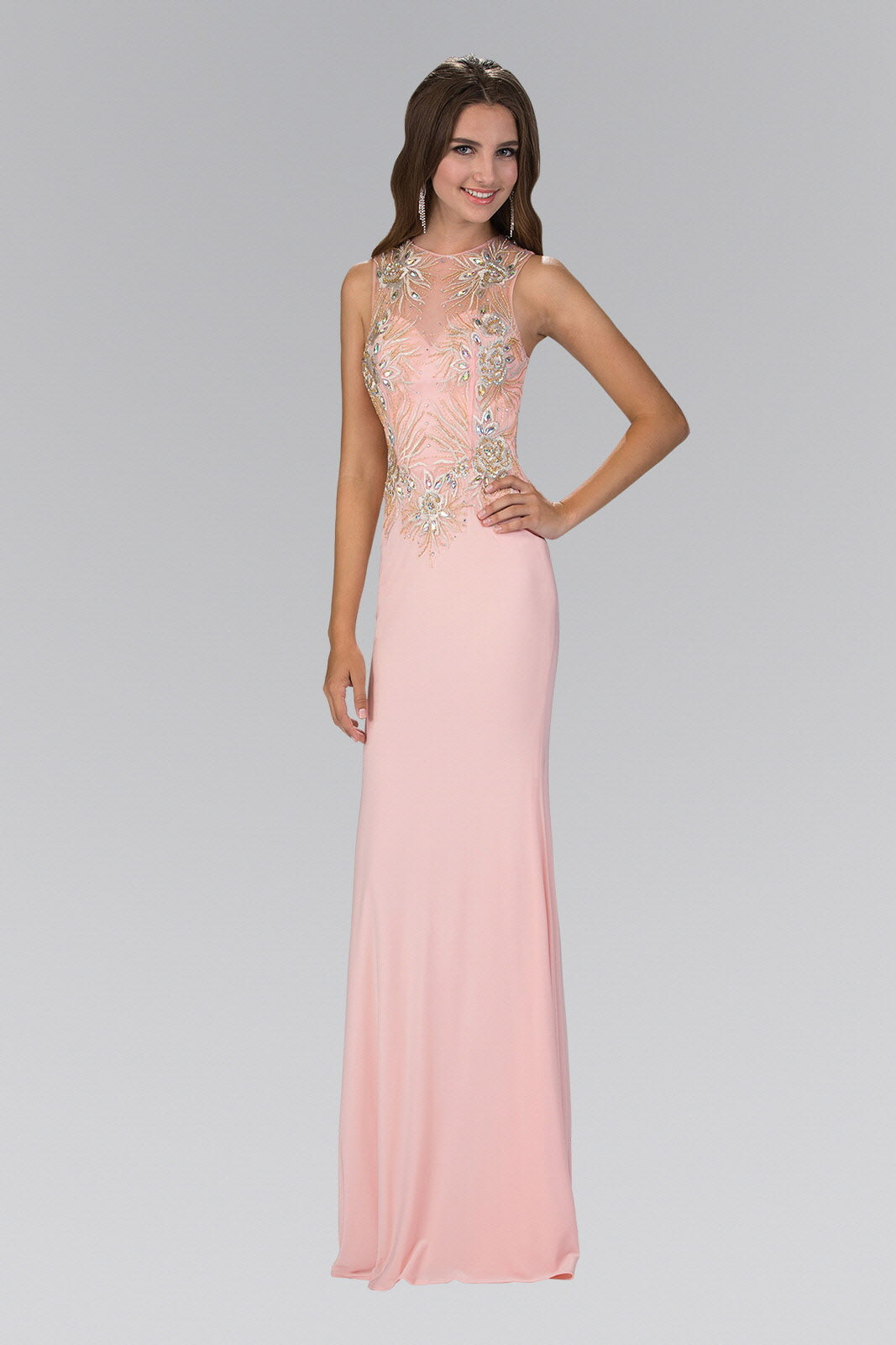 Floor Length Dress with Lace Embroidered Back and Bodice-0