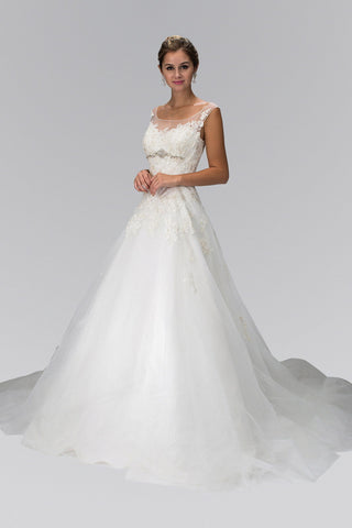 A-Line Wedding Dress with Sheer Yoke Neckline-0