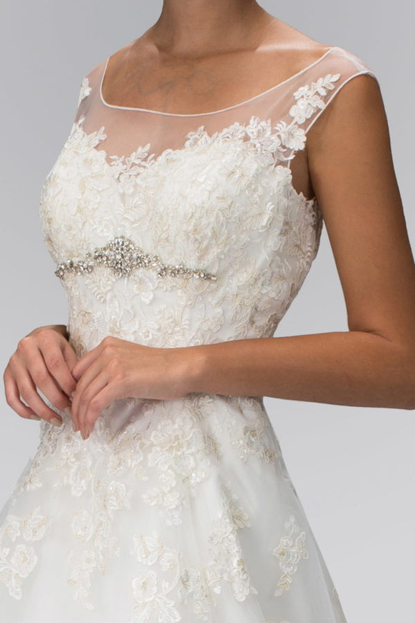 A-Line Wedding Dress with Sheer Yoke Neckline-1