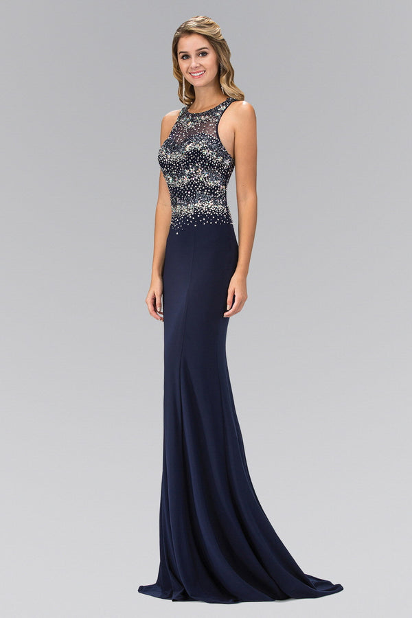 Jewel Embellished Open Back Floor Length Dress-3