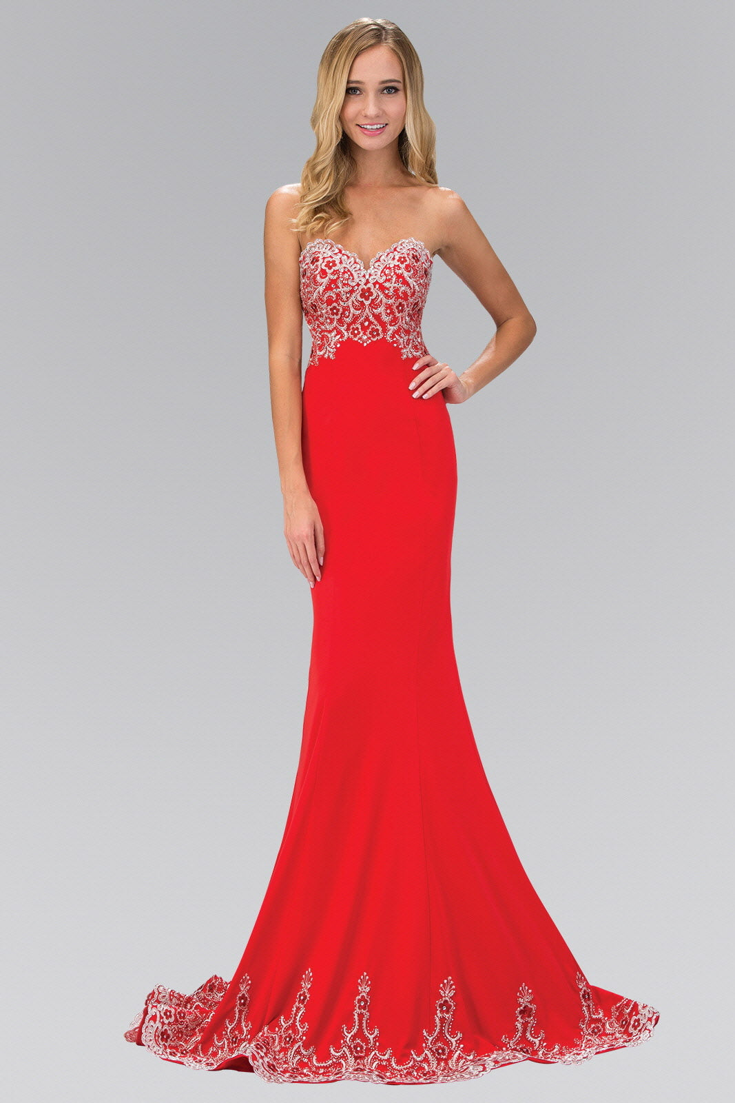 Lace Embellished Strapless Floor Length Dress-3