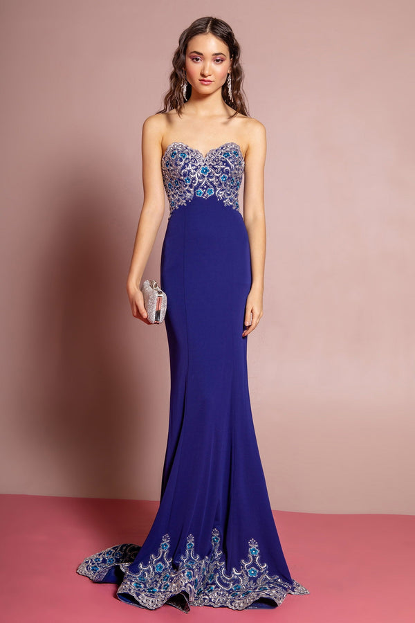 Lace Embellished Strapless Floor Length Dress-0