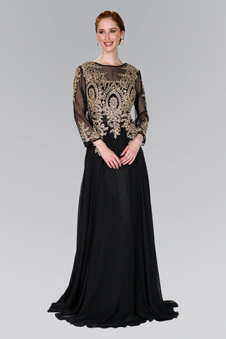 Lace Embellished Floor Length Dress with Sheer Sleeve-5