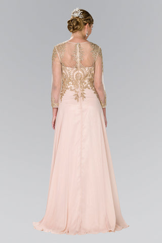 Lace Embellished Floor Length Dress with Sheer Sleeve-1