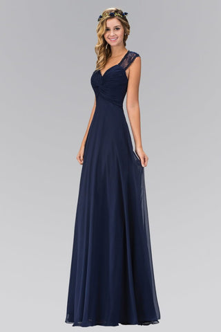 Empire Waist Long Dress with Ruched Bodice and Lace Back-6