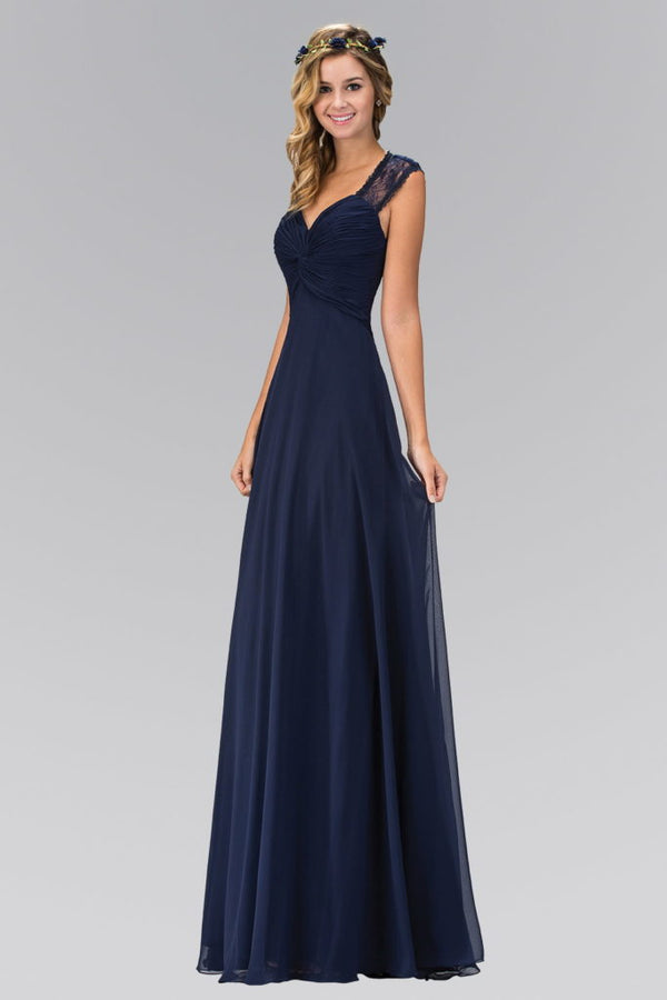 Empire Waist Long Dress with Ruched Bodice and Lace Back-6