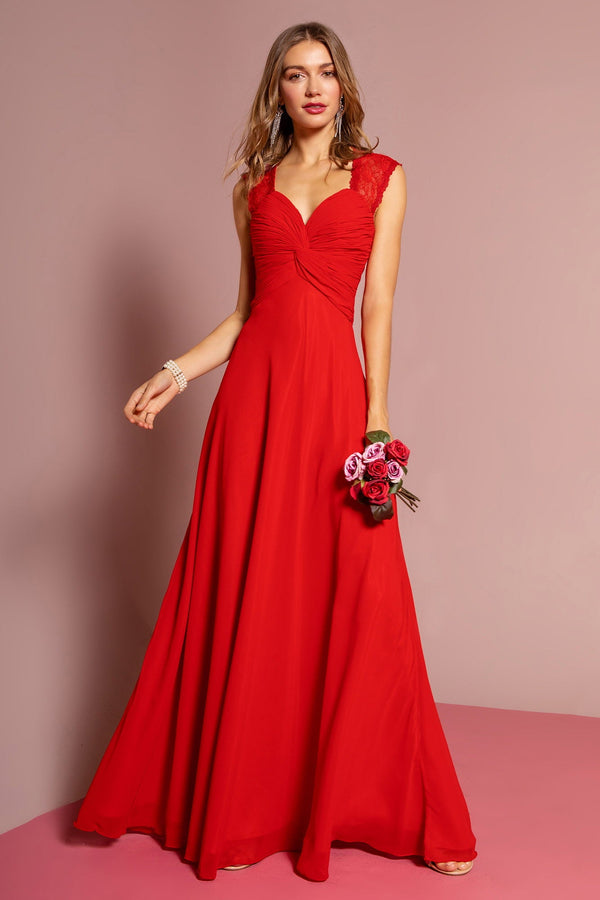 Empire Waist Long Dress with Ruched Bodice and Lace Back-0