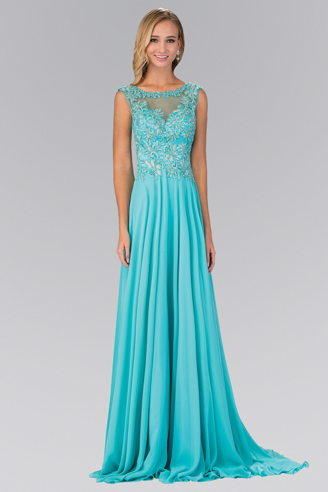 Bead Embellished Chiffon Floor Length Dress-2