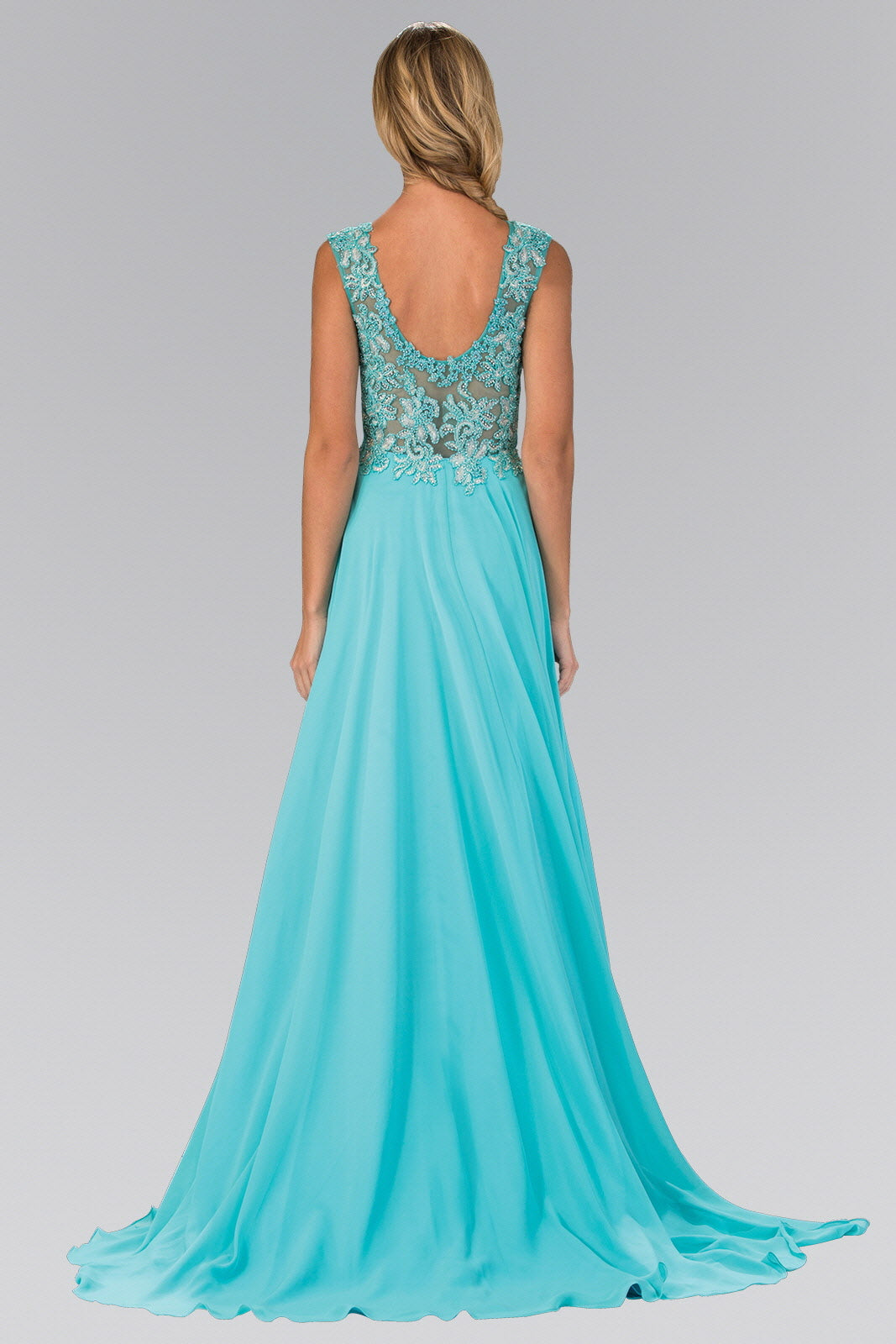 Bead Embellished Chiffon Floor Length Dress-3