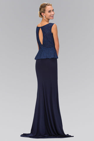 Peplum Floor Length Jersey Dress with Lace Bodice-1