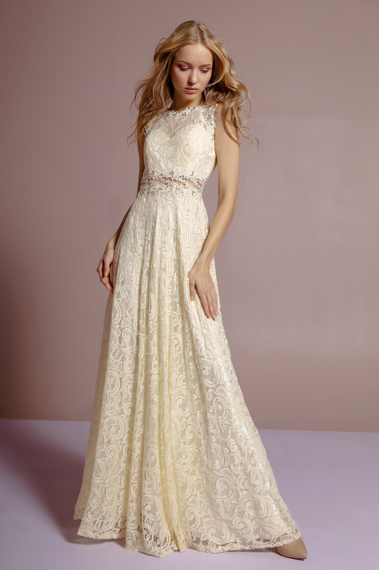 Floor Length Sleeveless Lace Dress-6