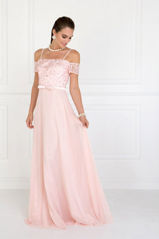 Chiffon Straight Across A-Line Long Dress-3