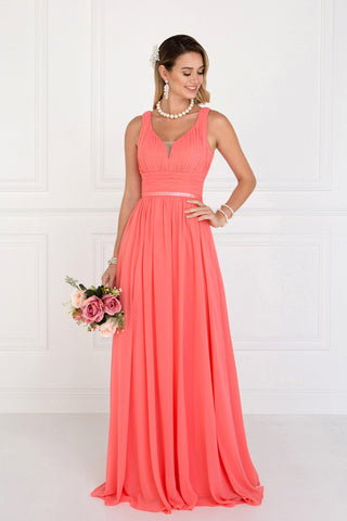 Chiffon Wide V-Neck A-Line Long Dress-4