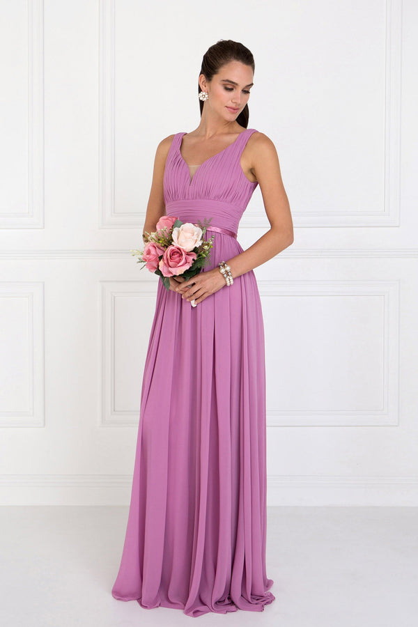 Chiffon Wide V-Neck A-Line Long Dress-0