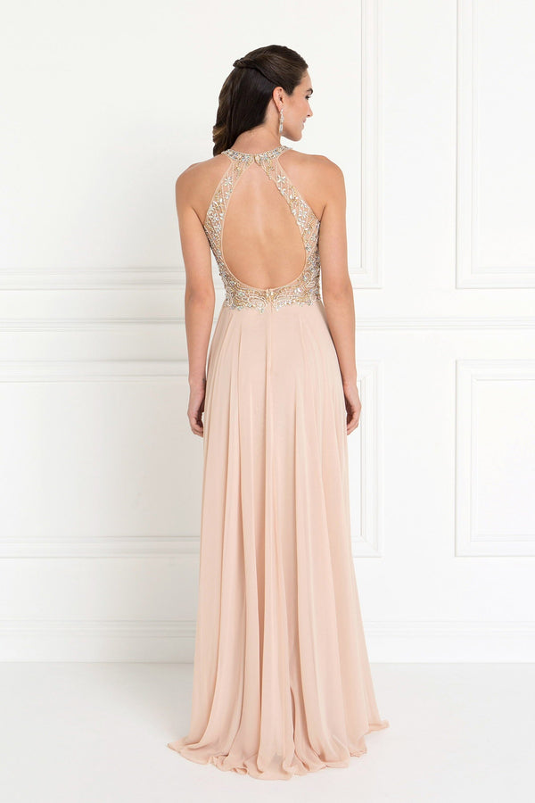 Chiffon A-Line Long Dress with Beads and Jewels Embellished-1