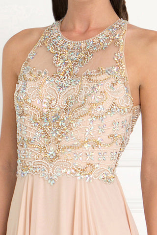 Chiffon A-Line Long Dress with Beads and Jewels Embellished-2