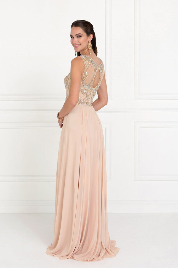 Chiffon Illusion Sweetheart A-Line Long Dress with Cut-Out Back-1