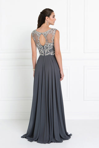 Chiffon Illusion Sweetheart A-Line Long Dress with Cut-Out Back-4