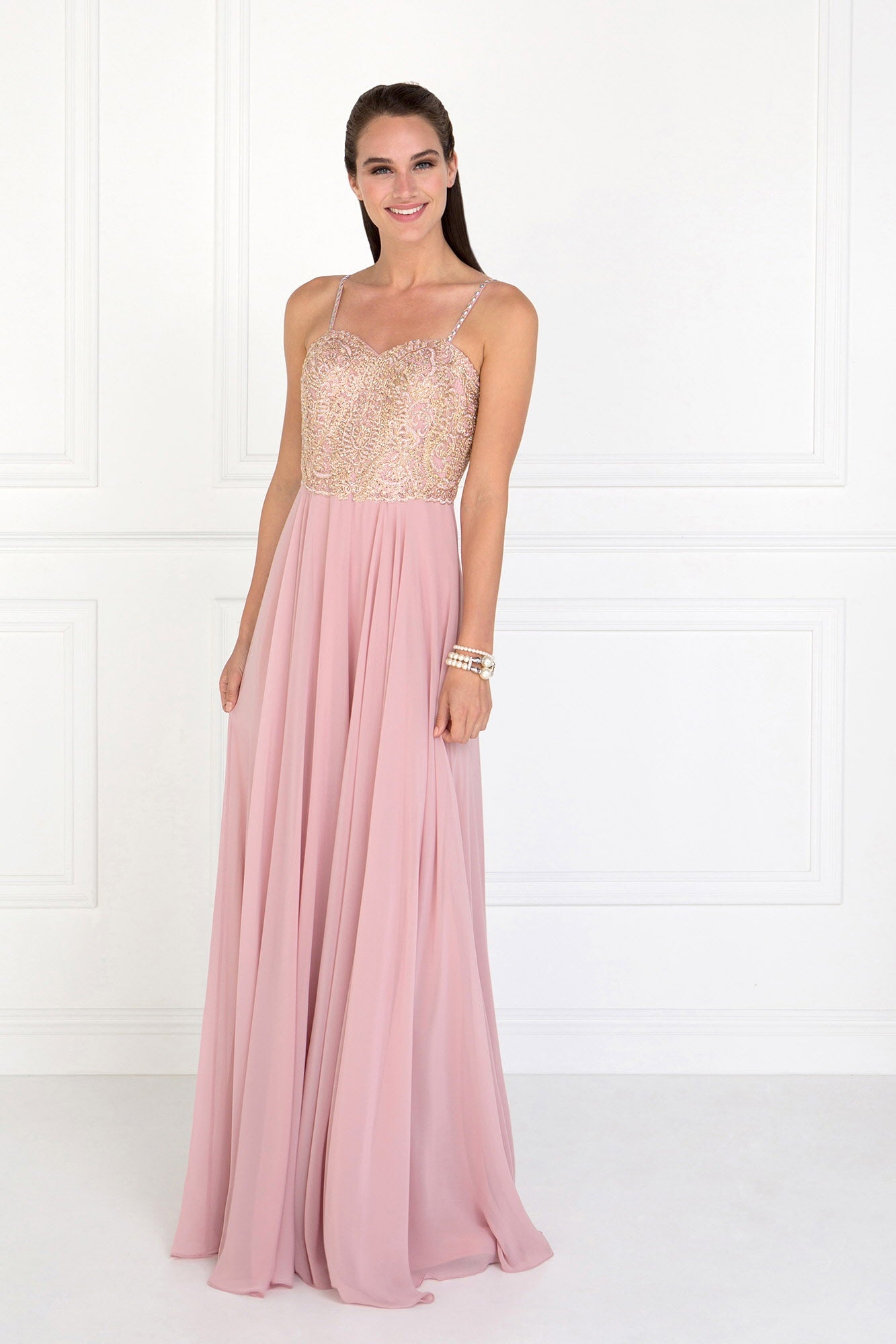 Chiffon Sweetheart A-Ling Long Dress with Jewels Embellished-1