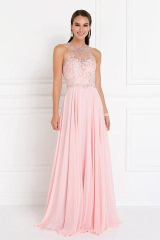 Chiffon Illusion Sweetheart A-Line Long Dress with Rhinestones-4