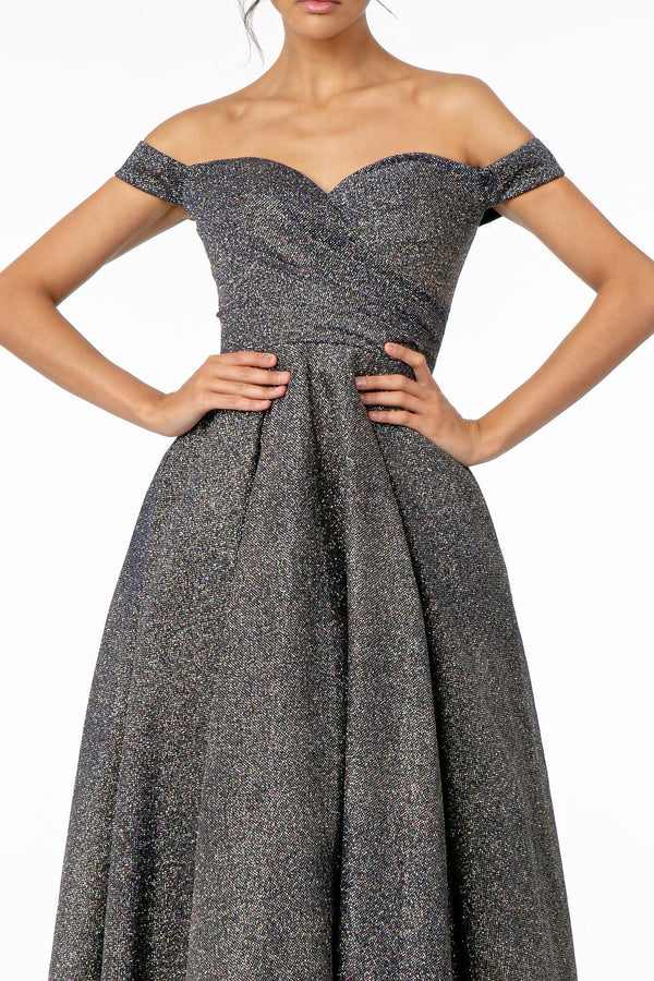 Sweetheart Cut-Away Shoulder Glitter Lame Dress-1