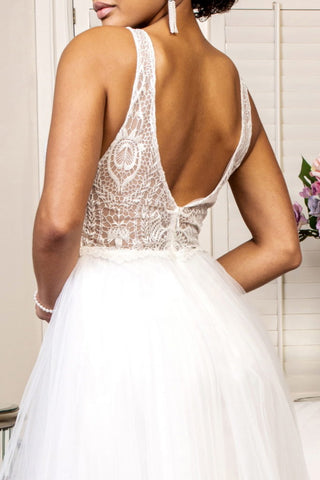 Beads Embellished Bodice Glitter Mesh Wedding Gown-3