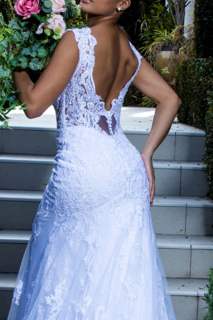 Illusion V-Neck Embroidery Mermaid Tail Wedding Gown-3