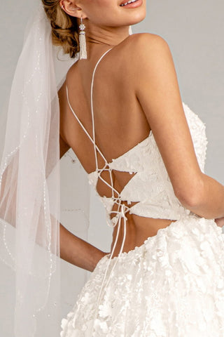 Floral Embroidered Lace-Up Mesh Wedding Gown w/ Sweetheart Neckline-3