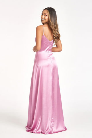 Spaghetti Strap V-Neck Satin A-Line Dress w/ Slit-4